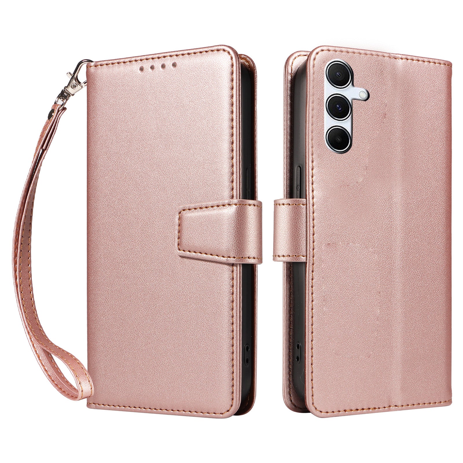 For Samsung Galaxy A16 4G / 5G Case RFID Blocking PU Leather Wallet Flip Phone Cover with Wrist Strap - Rose Gold For Samsung Galaxy A16 4G / 5G Case RFID Blocking PU Leather Wallet Flip Phone Cover with Wrist Strap - Rose Gold
